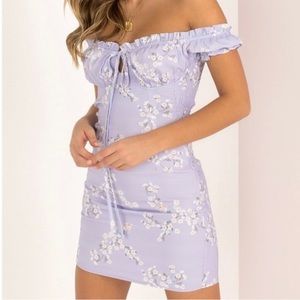 Aritzia Lilac Floral Off-Shoulder Mini Dress